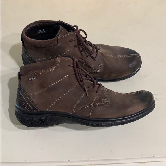 Ecco Comfy Brown Leather Lace Up Booties sz:7 - Picture 2 of 11